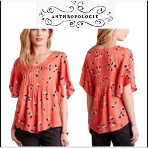 Anthropologie Maeve Maya Floral Print Flutter Sleeve‎ V Neck Blouse Top Summer